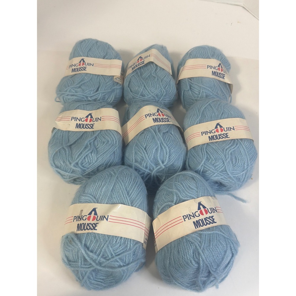 Pingouin Mousse Light Blue Yarn 100% Acrylic 50g Skeins Lot of 8 Made in Brazil